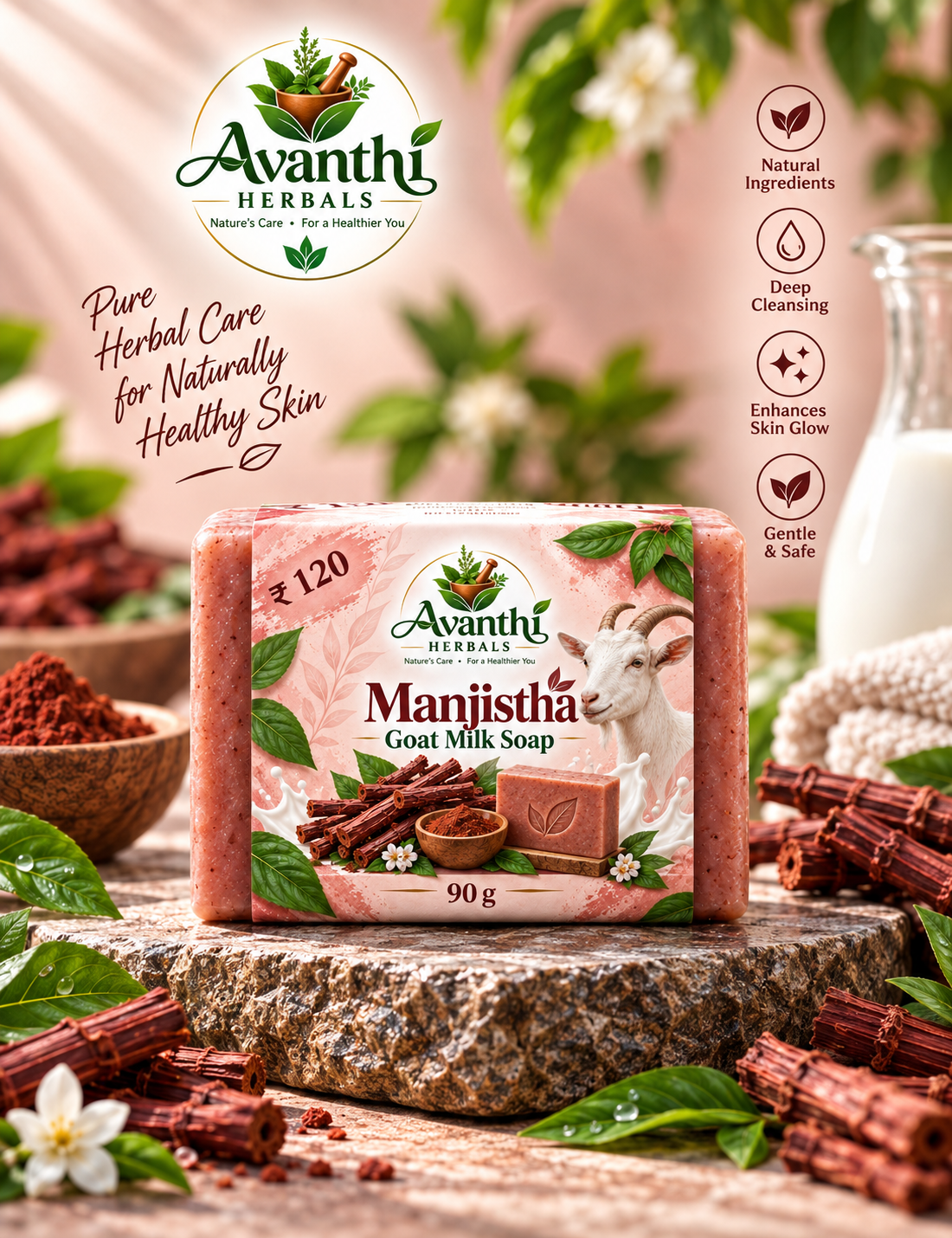 Manjistha Goat Milk Soap – 90g — ₹120 Manjistha Goat Milk Soap – 90g — ₹120